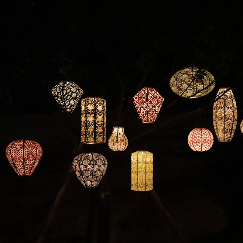 Nicro Custom Pattern Waterproof Led Powered Wedding Hanging Lamp Thick Paper Outdoor Solar