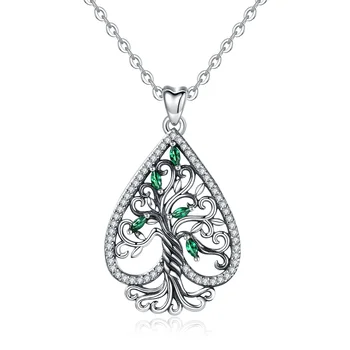 925 sterling silver women green crystal my family tree of life necklace