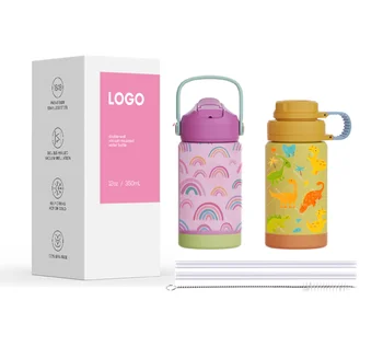 Sports Silicone Leakproof BPA & Toxic Free Drink Straw Lid Thermal Flask Insulated Custom Logo Water Bottle for Kids