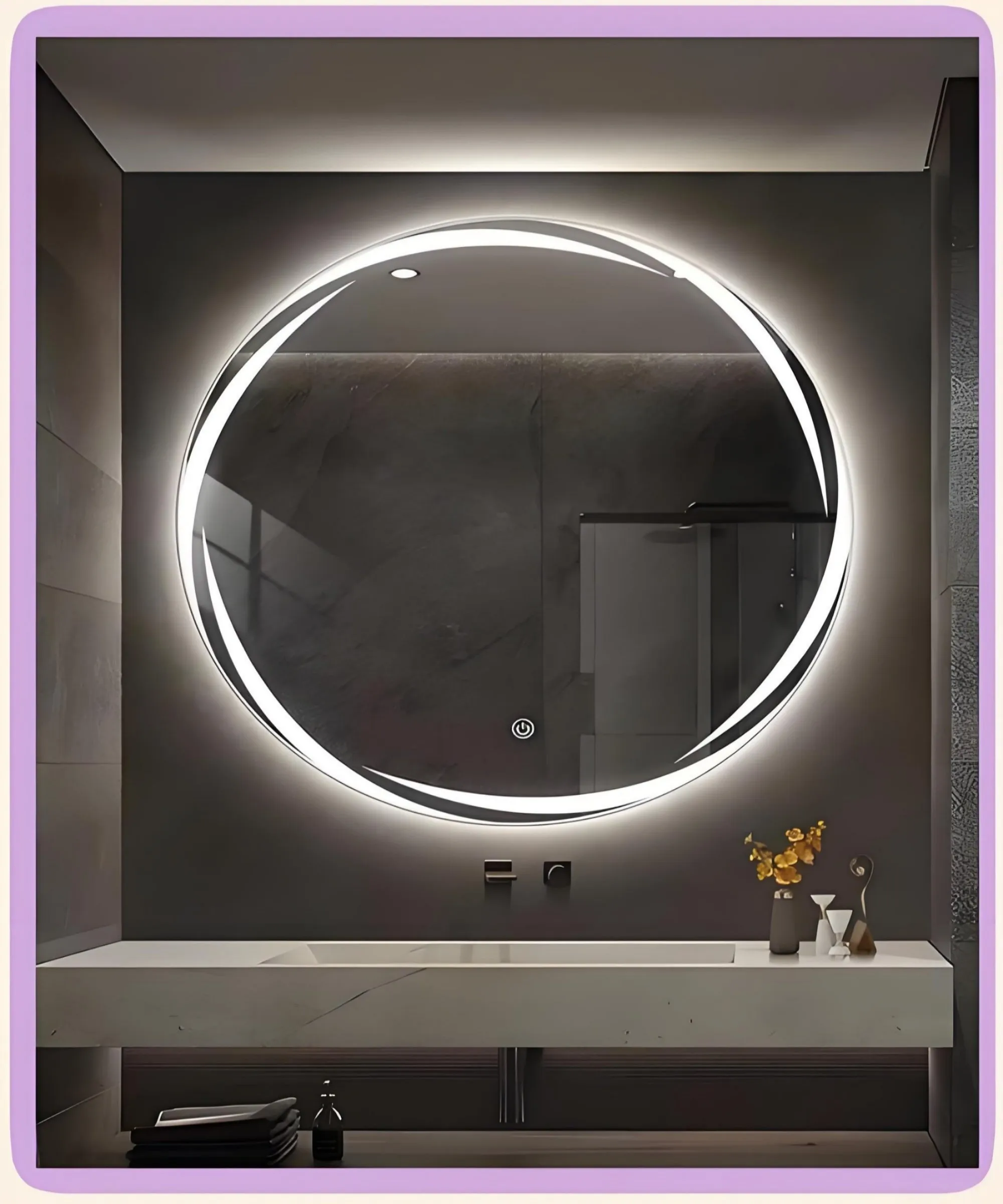 Wall-mounted mirror with touch screen in commercial setting