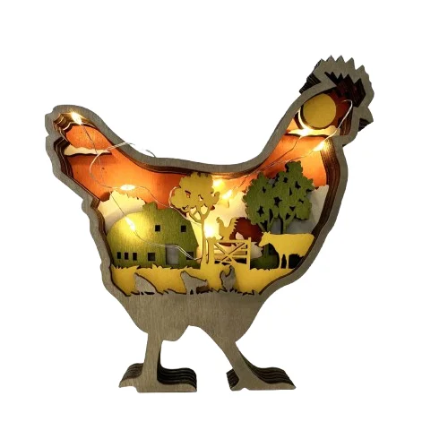 Spring Garden  LED Easter Rabbit 3D Wood Carving Ornaments Easter Home Decoration Wooden Crafts Hollow Wood Crafts Decoration