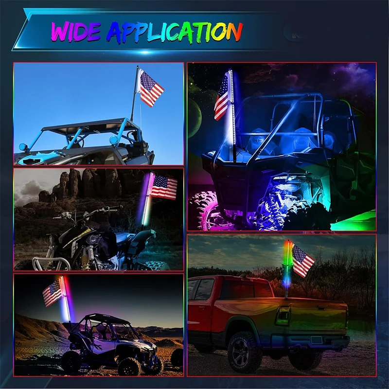 Buggy Whip Utv ACEC SHOP 3FT LED W/Flag Smoked Black RGB Whip Light LED Lighted Antenna With RF Wireless Remote Offroad Chase Light For ATV UTV RZR Can-Am 4x4 Polaris Off Road - Foto 2