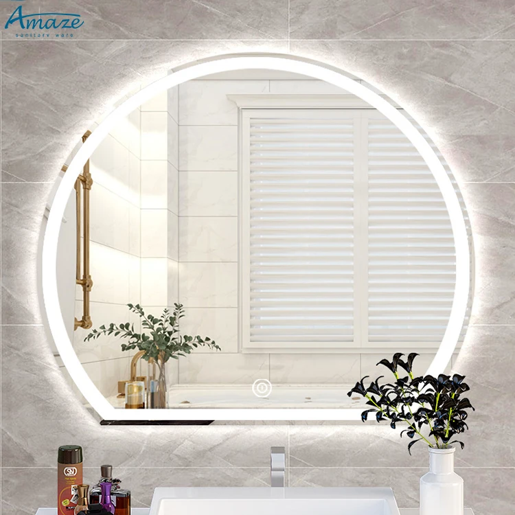 AMAZE Modern Home Decor Round Smart Espejo Inteligente Bath Mirror With Touch Switch Anti-Fogging Front Lights Or Back For Hotel