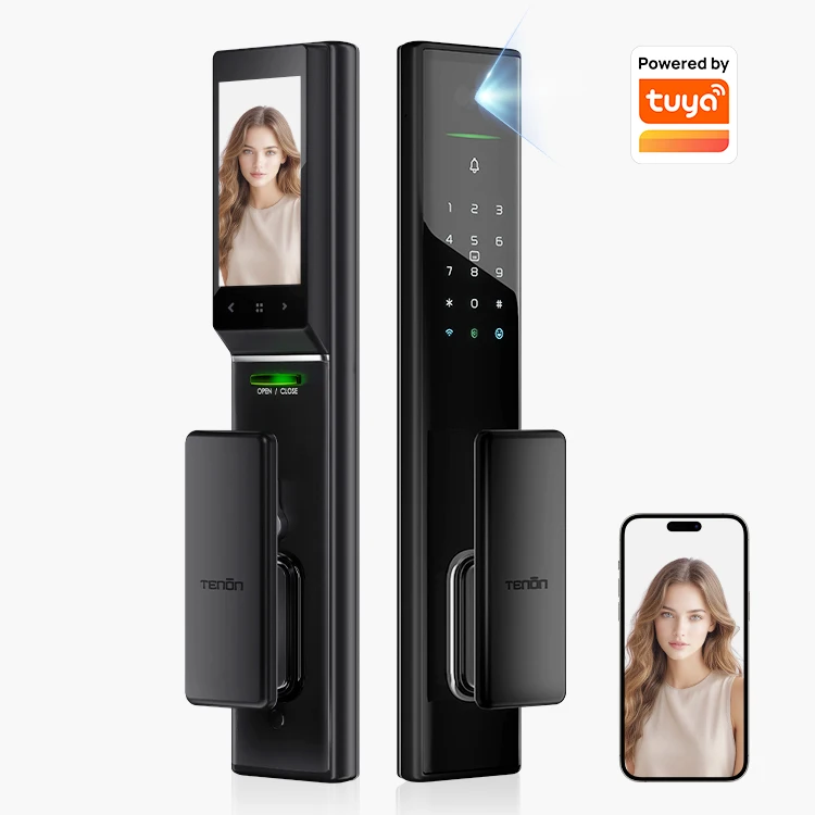 Tuya Intelligent Password RFID Card Door Lock Automatic Push Pull Smart Code Digital Fingerprint Recognition Wood Door Wi-Fi