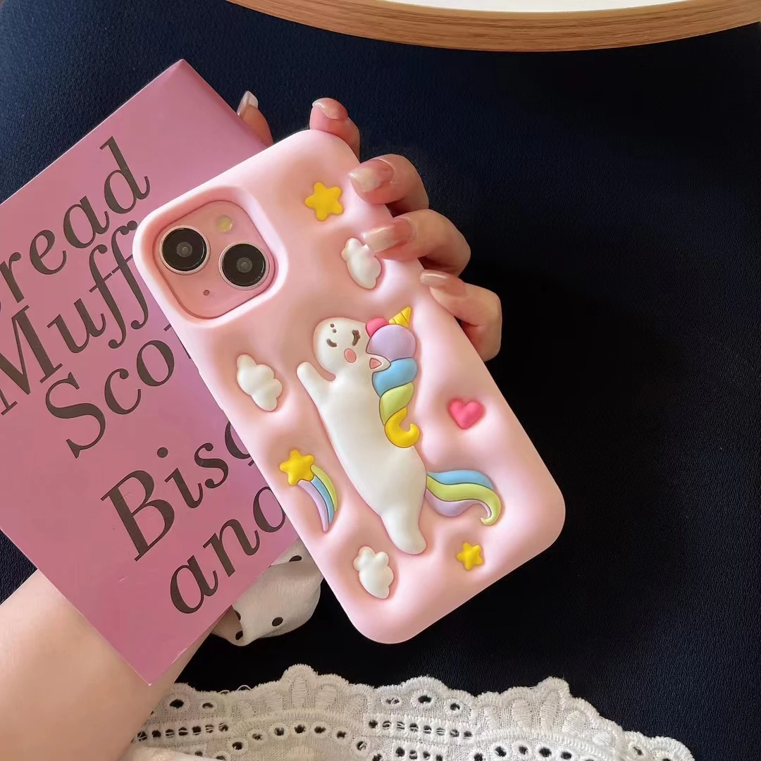 Cute 3D Cartoon Rainbow Unicorn Horse Case for iPhone 11 12 13 14