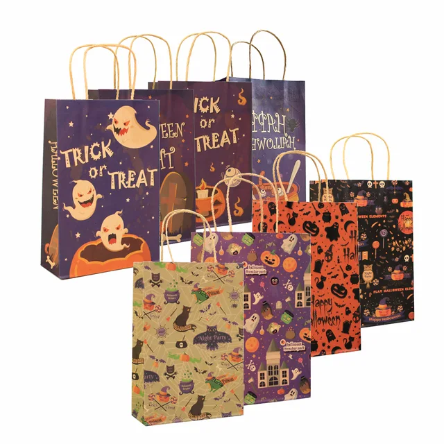 Custom Halloween retro gift paper bag Pumpkin ghost castle letter handbag yellow kraft paper bag recyclable paper bag