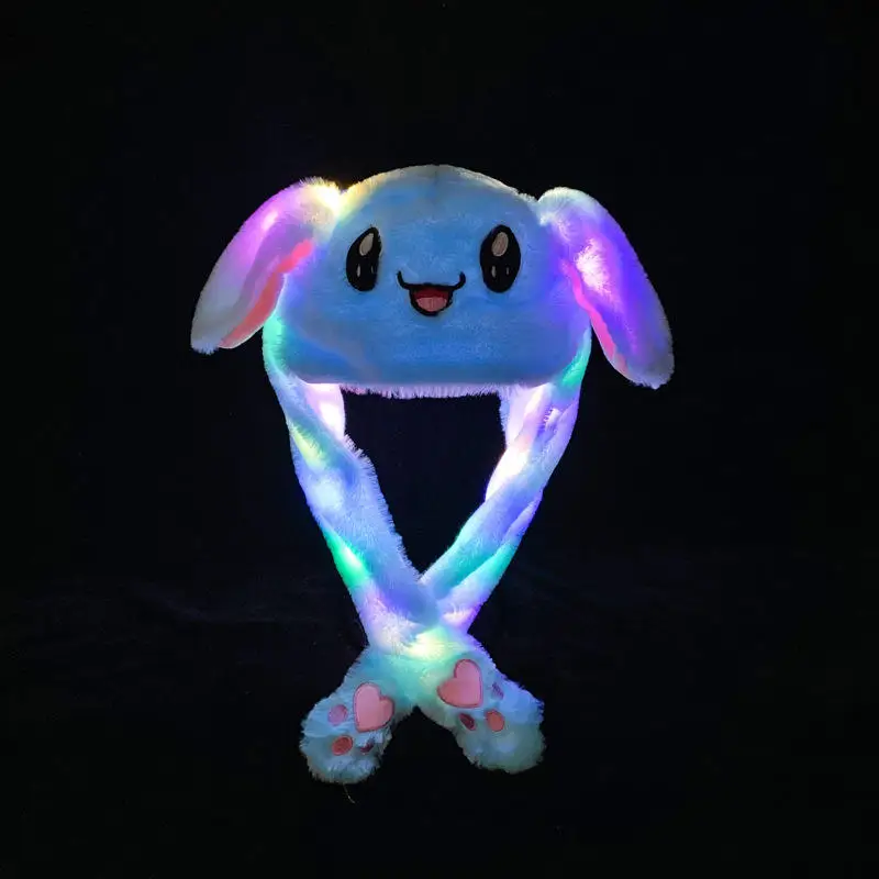 Kawaii Kids Rabbit Hat LED Lighting Peluches Stuffed Animals Toys Bunny Airbag Moving Ear Hat with Lights