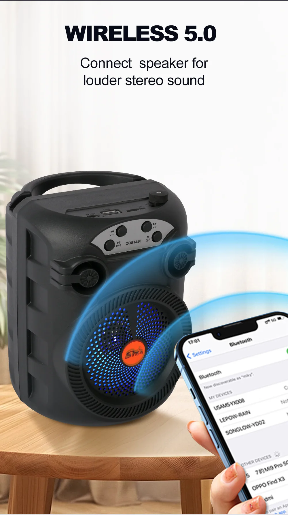 Redwingy ZQS1488 New 4 Inch Portable Blue Tooth Speaker 8W