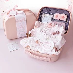 Baby Girl Gift Box Cute Butterfly Fashion Romper Outfit Set 100% Cotton Breathable Newborn 9-Piece Gift Set