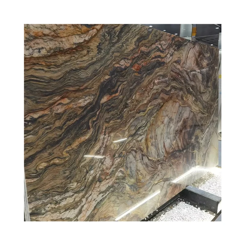 Sea Pearl Brown Wave Vein Quartzite Natural Exotic Stone Slab for Villa Tv Wall Design