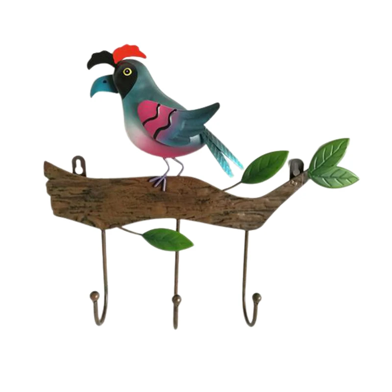 metal home wall art hanging bird branch with 3 hooks