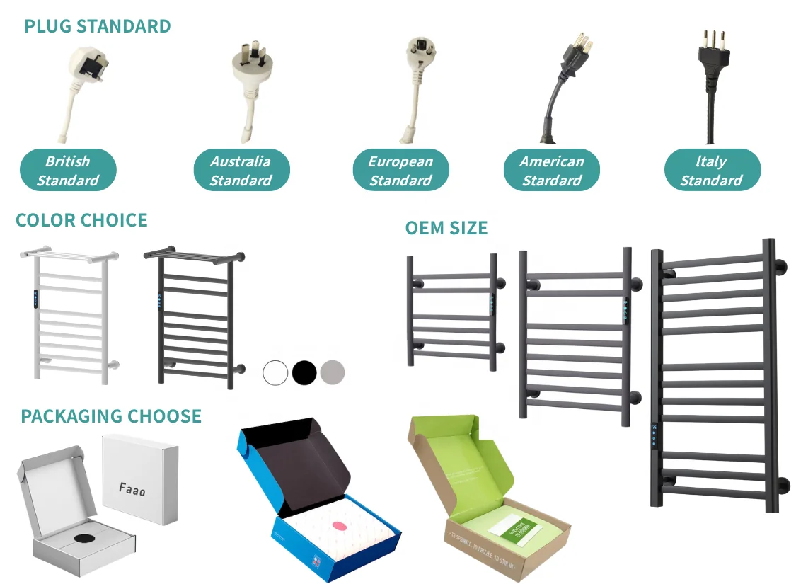 Bathroom Radiators Electric Heating Towel Warmer Dryer Rack Wall Mounted Smart Bath Towel Rail Racks