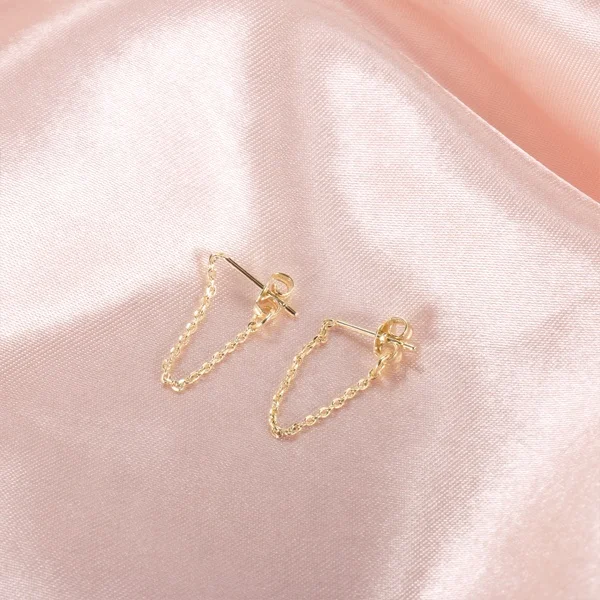 moda aretes oorbel goud 925 Sterling Silver link hoop earrings for Women 18K gold link chain earring ladies link earrings