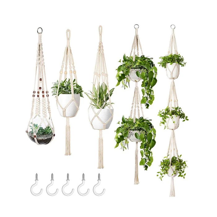 Lot De 5 Pendentifs à Plantes Macramé – Neufs, Suspension Plante, DIY