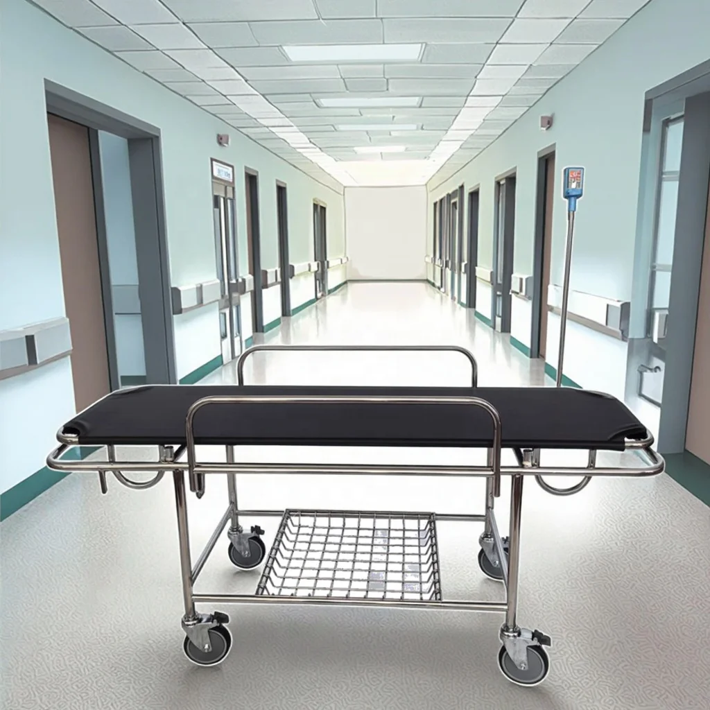 Narrow Profile Cold-Rolled Steel Aluminum Stretcher Bed 4 Omni-Wheels Foldable Adjustable Durable Multi-Function Medical School 3