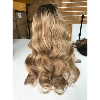 100% Virgin Human Hair Highlights Blonde Body Wave Cuticle Aligned Glueless HD Lace Front Wigs For White Women