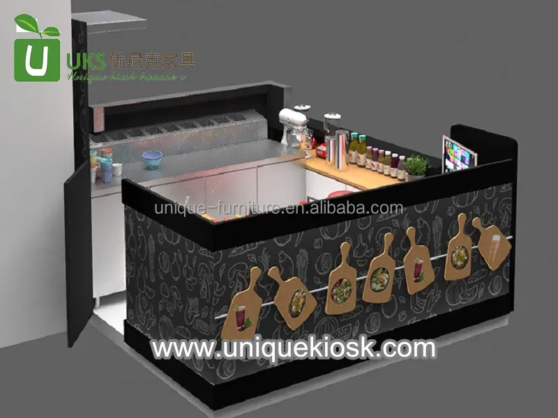 Useful Salad bar Counter Modern Fresh Fruit Kiosk Popular Mall Fast Food Booth Design Modern Snack Stand for Sale