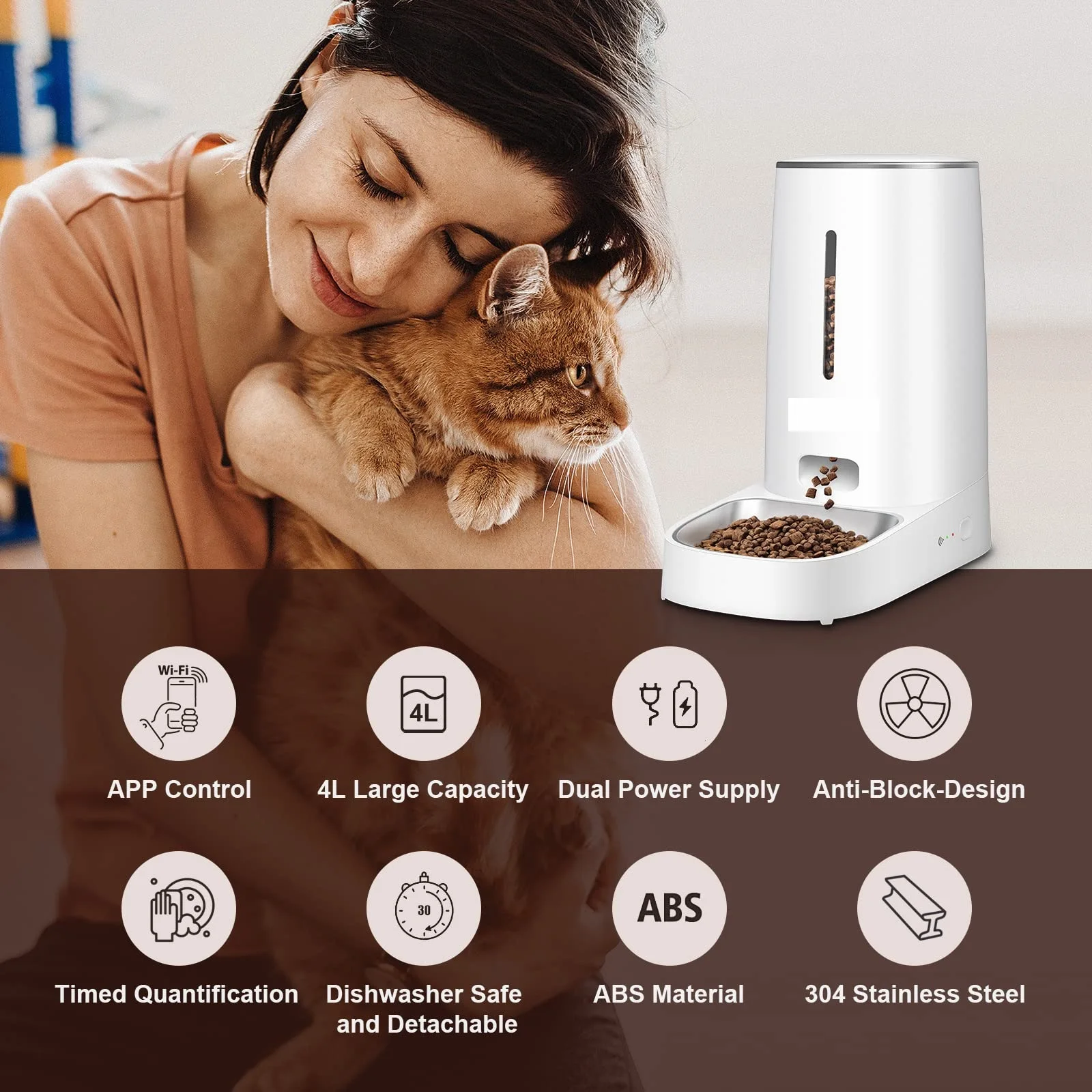 Automatic Cat Feeders - LIIEYPET Cat Food Dispenser for Dry Food, 4L Smart  Pet Feeder with 2.4G App Control, Automatic Dog Feeder with Stainless Steel