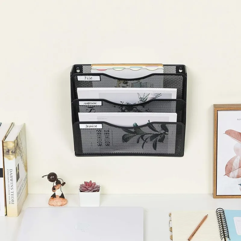 3-Pack Wall Mount File Organizers - No Drill Hanging Folder Holders For Office & Home