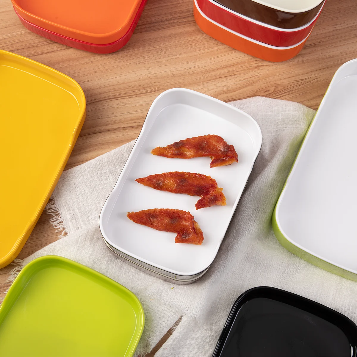 Reusable Rectangle Shabu Stackable Melamine Plates Buffet Dishes Restaurant Plastic Plate for Hot Pot