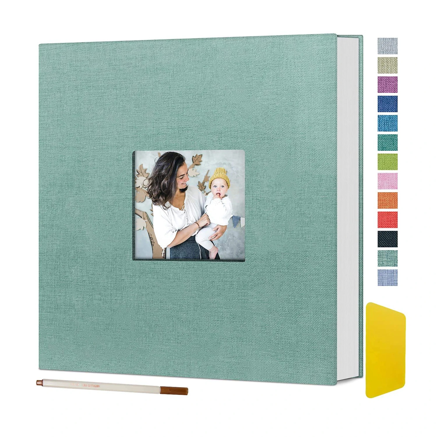 Wholesale Linen Cover Family Photo Album Self Adhesive Paper Card Slip In Pages Matted Photo
