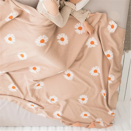 Super Cozy Oeko-tex 100% Cotton Daisy Jacquard Wearable Knitted Throw Blanket For Home Office Picnic BDL manufacture