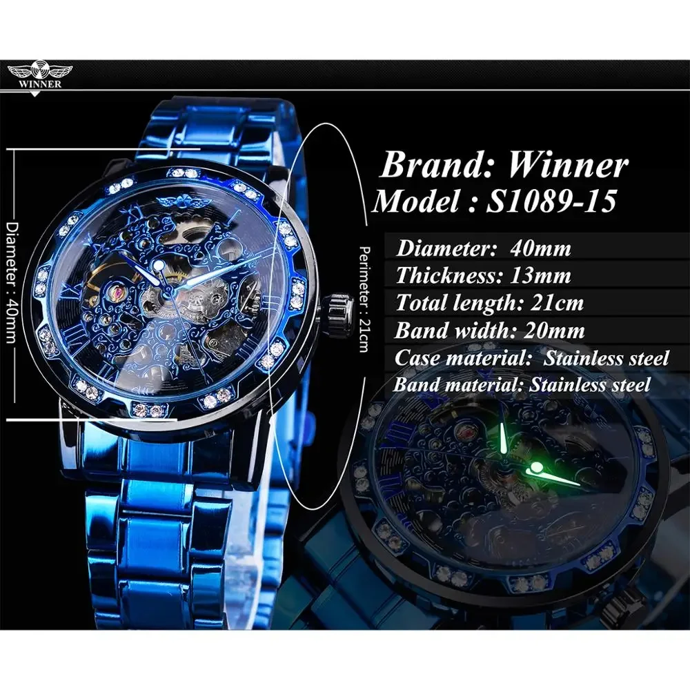 Luxury Blue Stainless Steel Mechanical Watch