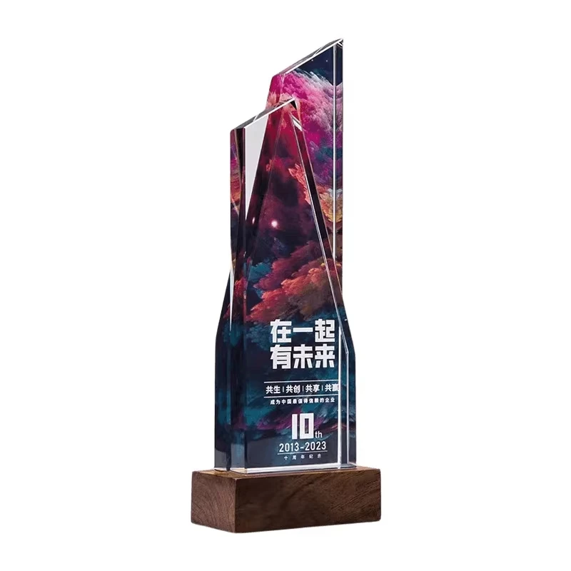 Custom laser engraving color crystal trophy wholesale color printed crystal trophy trophies and medals