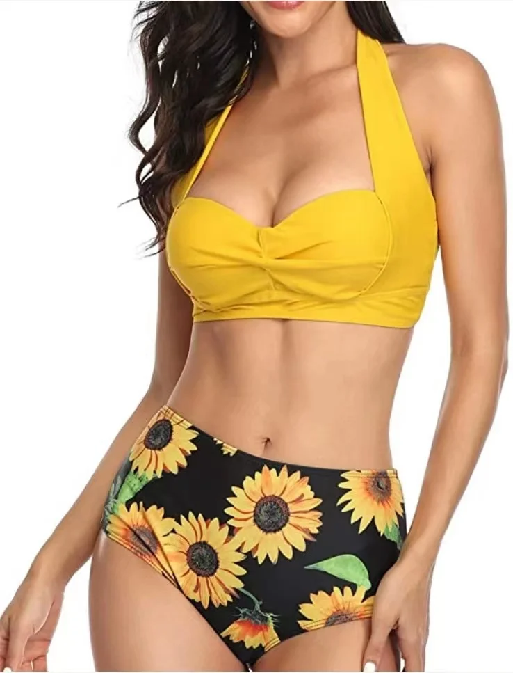 2022 Hot Sale  Fashion Solid Plus Large  Print Women's Beach Bikini Swimsuit Wholesale Bathing Suits