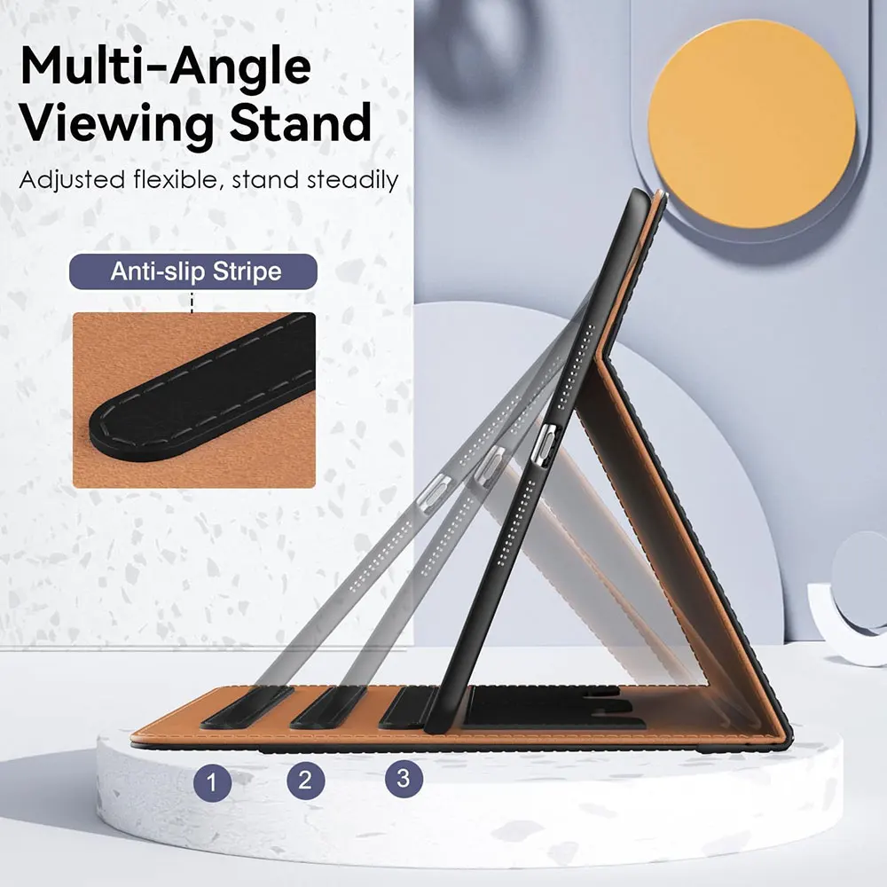product laudtec shockproof pu leather tablet cover multi angle stand case with pencil holder card pocket for ipad 9th generation pbk327-9