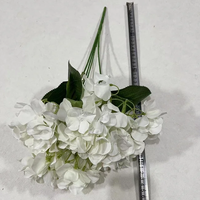 Hot Sale Artificial White Hydrangeas 5 Forks Faux Silk Hydrangea Flower Bouquet For Wedding Decorations