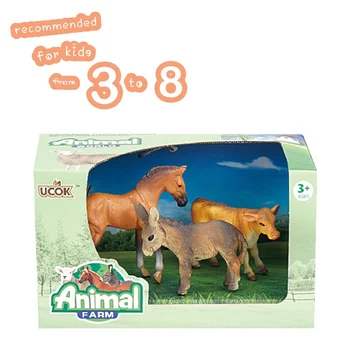 Farm Animal Figurines -3 Piece Playset of Small Realistic Plastic Assorted Farm Animals for Toddlers and Kids