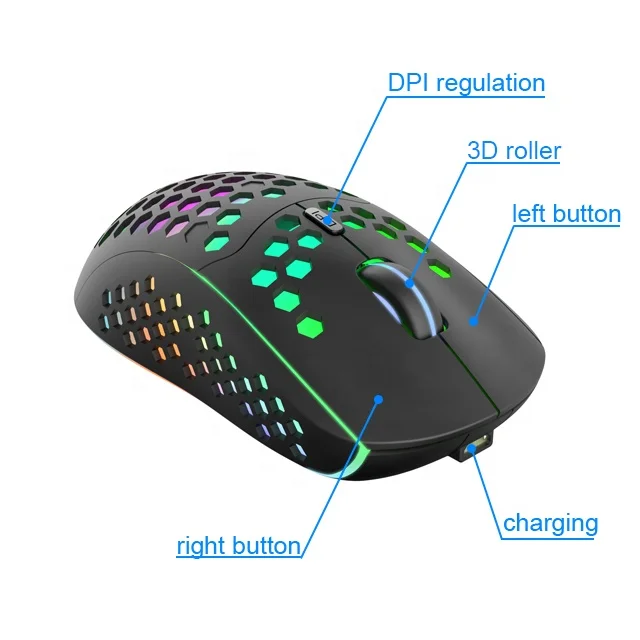 Factory Directly Supply USB Receiver RGB 7 Colors PC Mouse Wireless Optical Rechargeable Silent Wireless Gaming Mouse