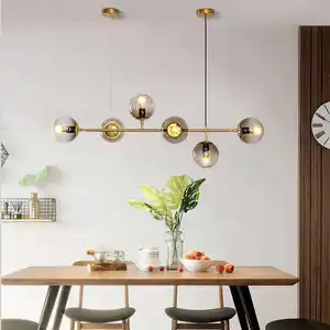 Simple Glass Ball Pendant Lights Bedside Dinging Room bar Iron Golden Hanging Line Chandelier