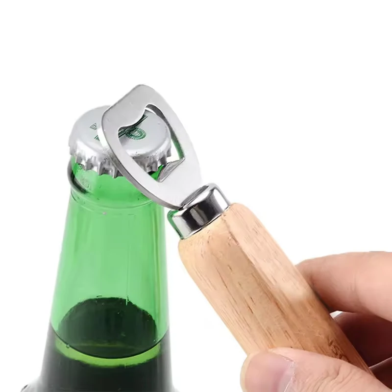 Oem new design kitchen home wedding party stainless steel household bottle opener wooden handle bar beer bottle opener gift