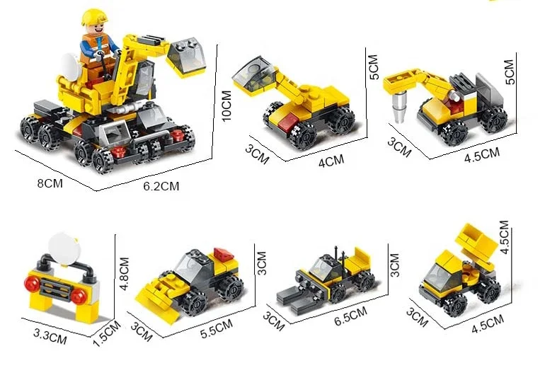 NEW 6-In-1 Mini Engineering Construction Truck Team City Building Block Set Engine Vehicle Educational DIY Toys for Children