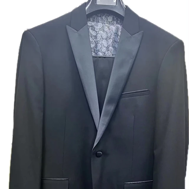 2024 OEM ODM Customization Men's wedding suits 3 pieces polyester blend black Men satin lapel Luxury Men's banquet suits