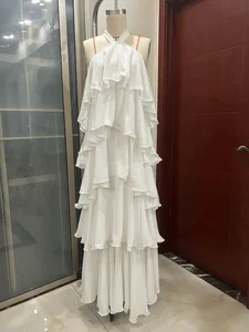 European American Women's Chiffon Woven Halter Neck Cascading Ruffle Spring Casual Seaside Holiday Style Multi-layer Cake Skirt