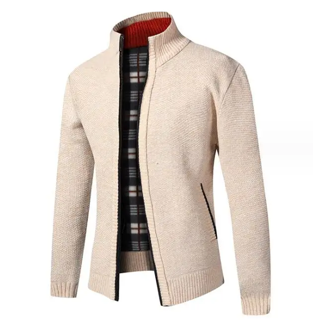 Knitted Cardigan Jacket Men's Winter Plush Thickened Warm and Cold proof Slim Fit Sweater Coat_voghion.com