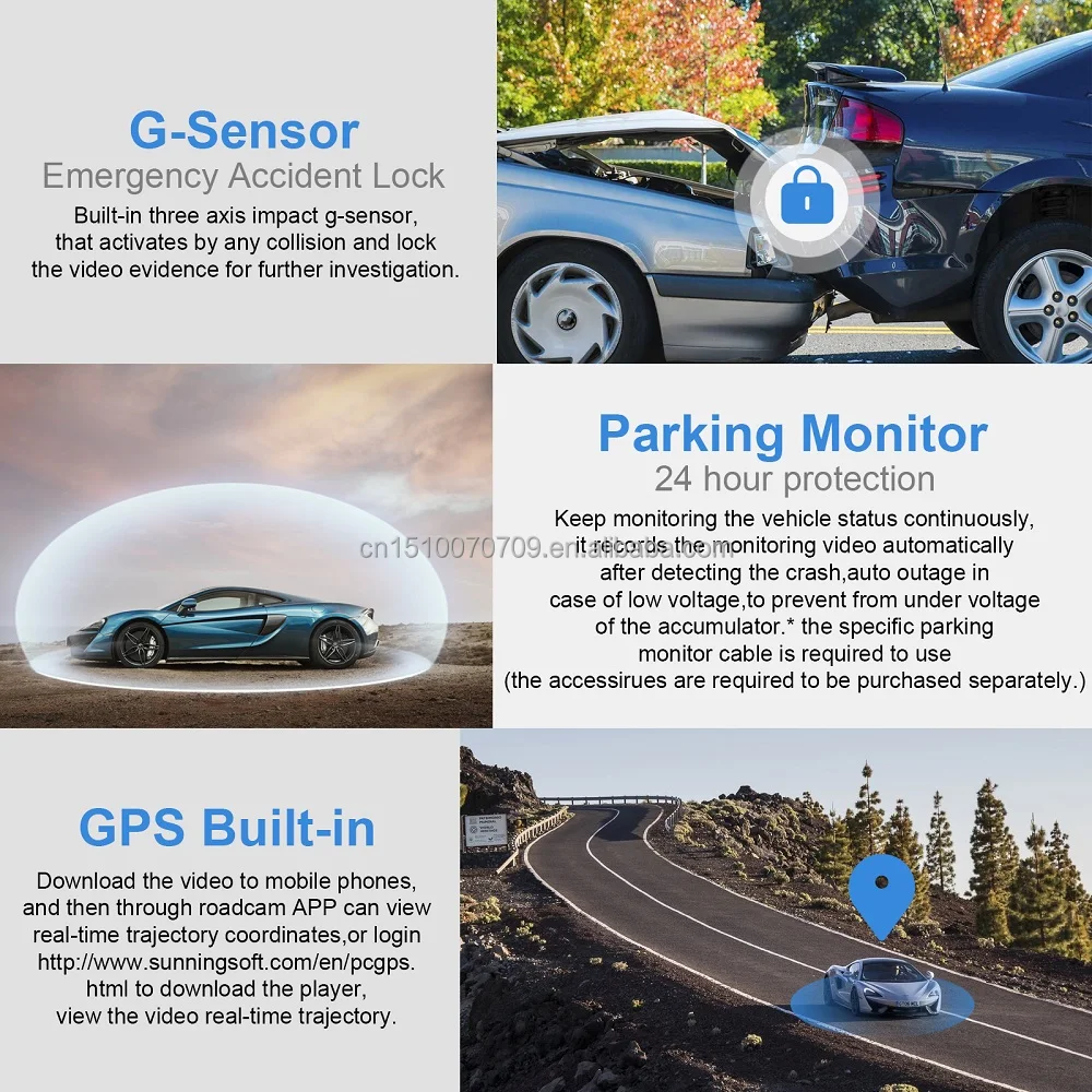 3 Channel Car DVR Wifi Control Camera - 1080P Video Recorder