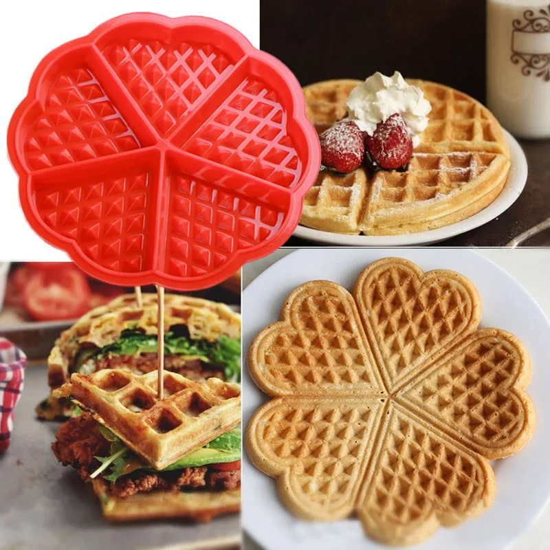 accessori da cucina muffin in silicone a 5 cavità Stampo per waffle a forma di cuore torte per forno YUIO rosso 