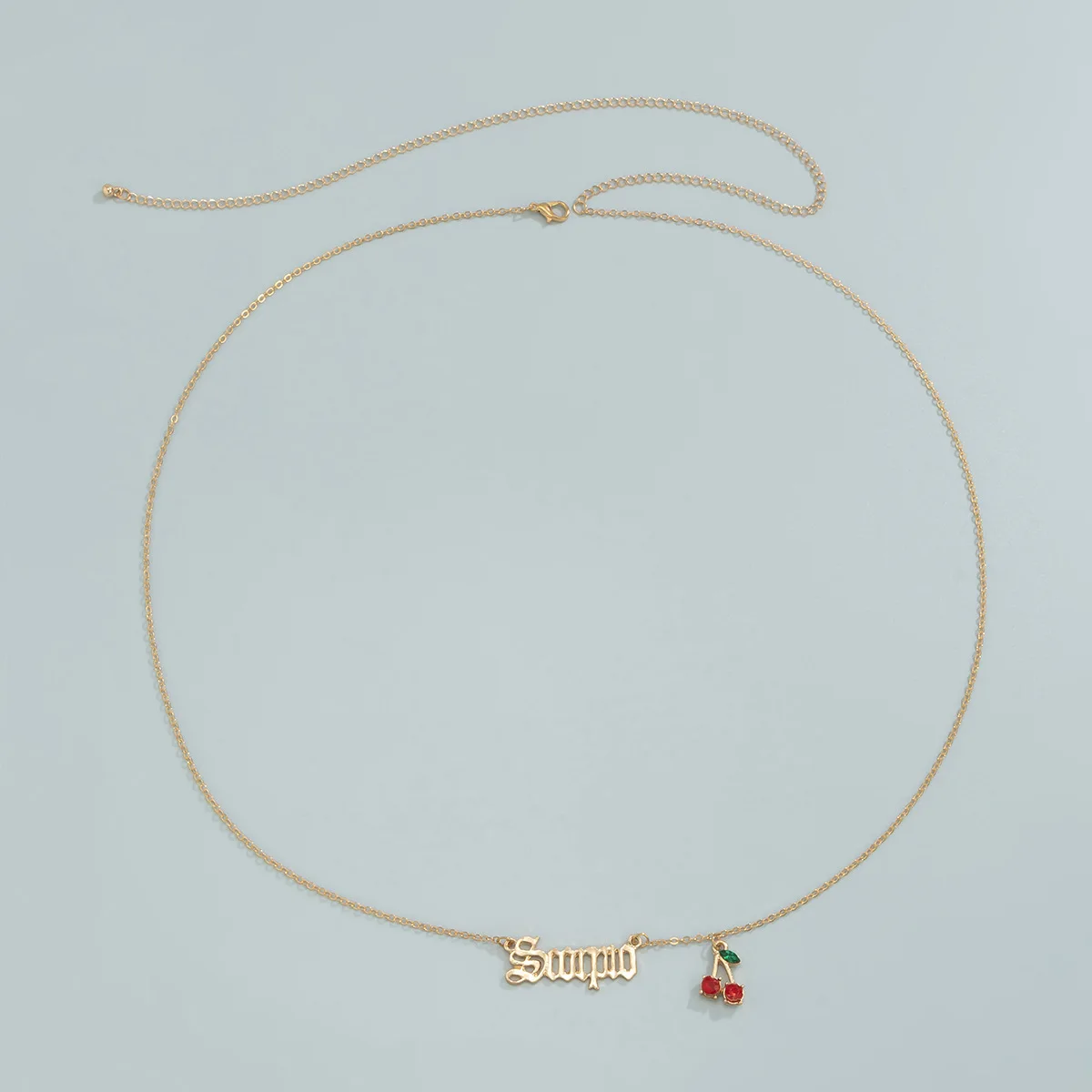 
WC-012 Simple Single Layer Metal Sexy Body Waist Chains Gold Plated Retro English Letter Cherry Pendant Belly Waist Chain 