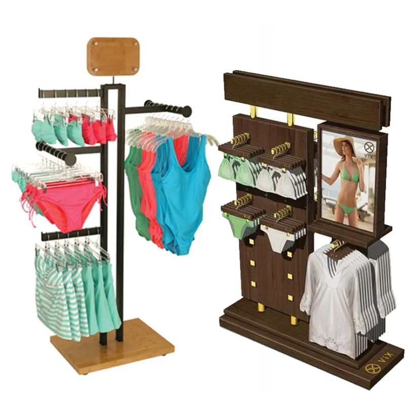 product apache customizable light duty double sided wooden floorstanding underwear display rack for supermarkets-1