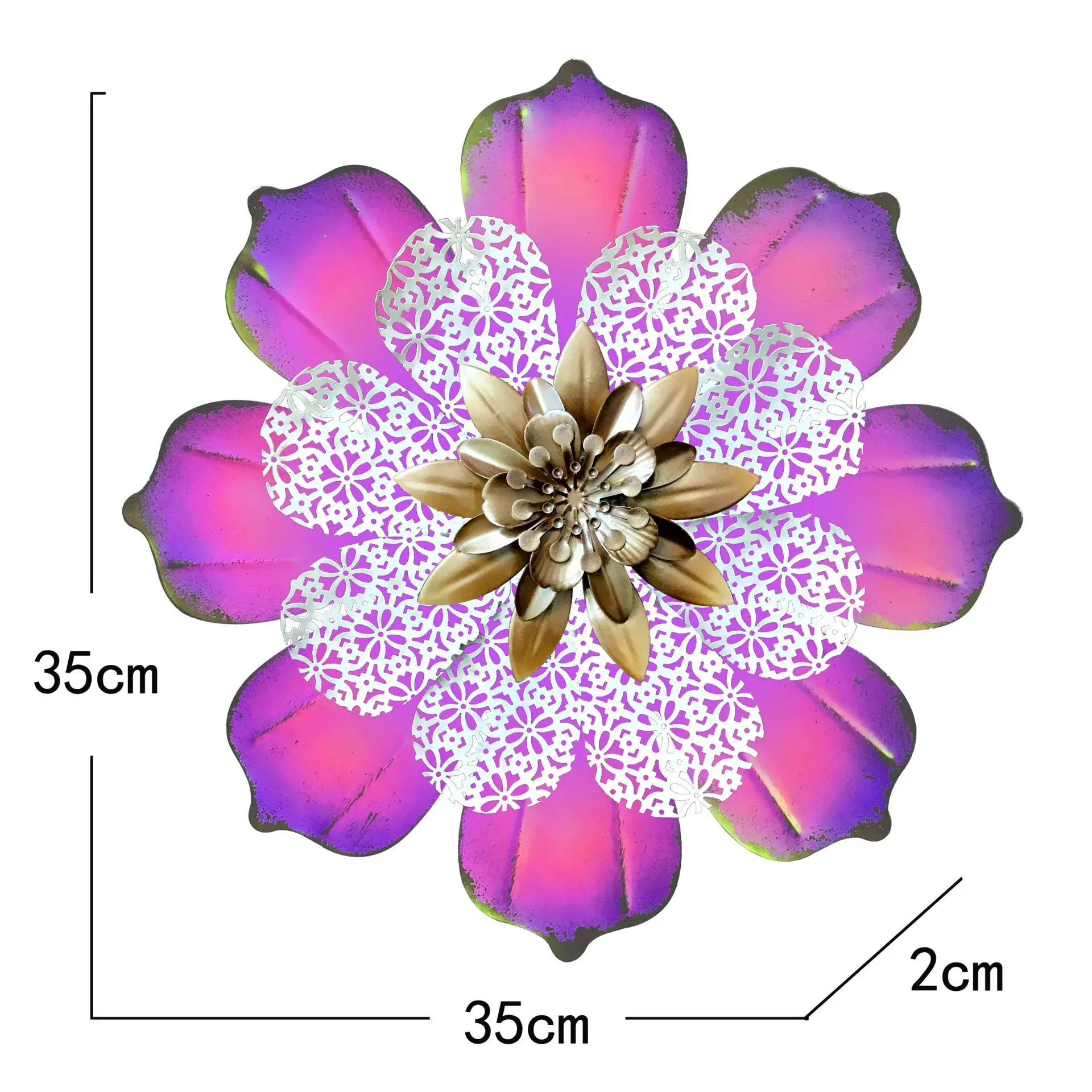 Metal Flower Wall, 13.75" Flower Art Wall Hanging for Indoor Outdoor Home Bedroom Office  Rosy-pink