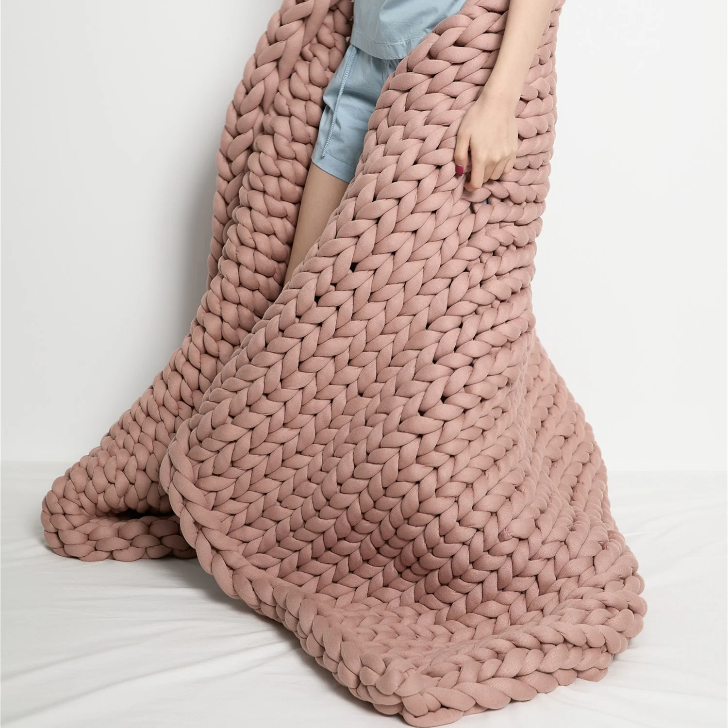 Chunky Knit Weighted Blanket LLY Custom Wholesale Cotton 15 Pounds 15lb 25lbs Bed Room Wearables Custom Color YIRUIO
