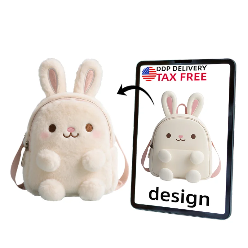 3638 Anime Plush Teens Girls Backpack Cartoon Rabbit Stuffed Backpack Sleepyville Critters Naughty Bunny Plush Backpack | LASR  main image 3