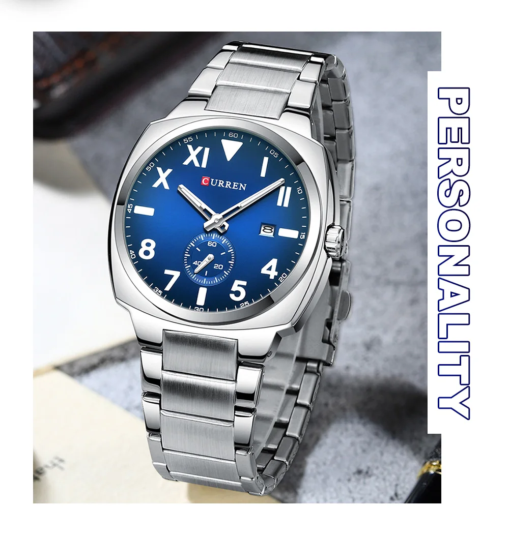 CURREN 8472 Stylish Elegance Men's Quartz Watches Number Scale Dial Stainless Steel Band Luminous Function Auto Date Wristwatch