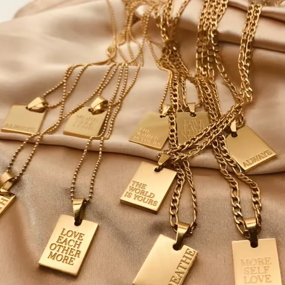 Necklace for Laser Engraving Colgante De Acero Inoxidable Custom Pendant  Moissanite Gold Necklace Engraved