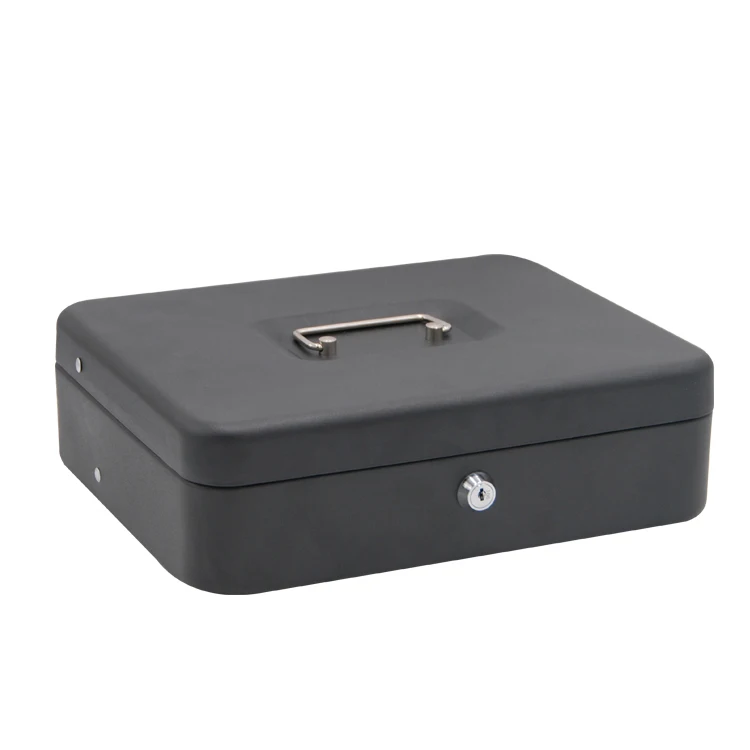 Двухслойный кассовый ящик стальной черный с лотком для денег алюминиевый