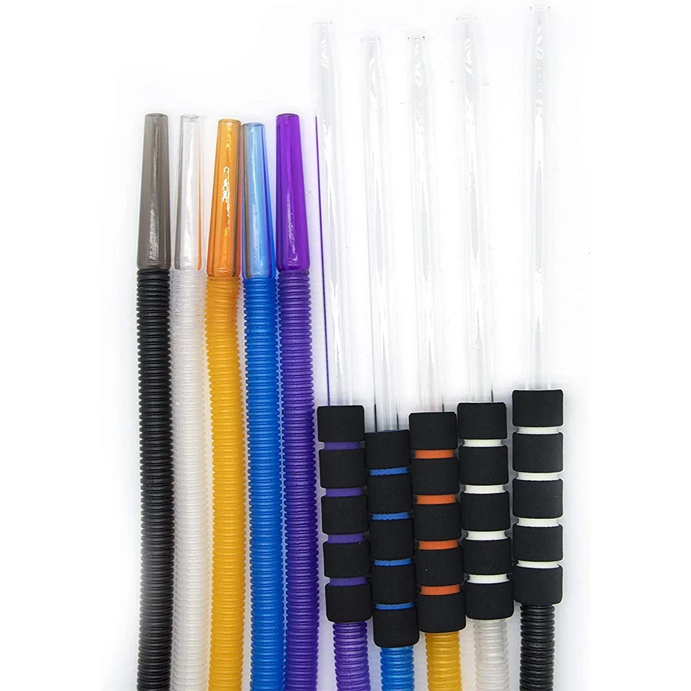 1.8 Meter PVC One Time Use Fancy Disposable Hookah Hose with Glass Tube Sponge Handle Hose for Smoking Shisha Hookah Accessories